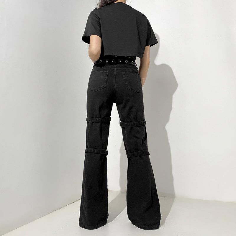 Gothic Black Cargo Pants Capri Women