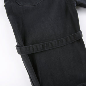 Gothic Black Cargo Pants Capri Women