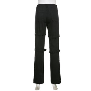 Gothic Black Cargo Pants Capri Women