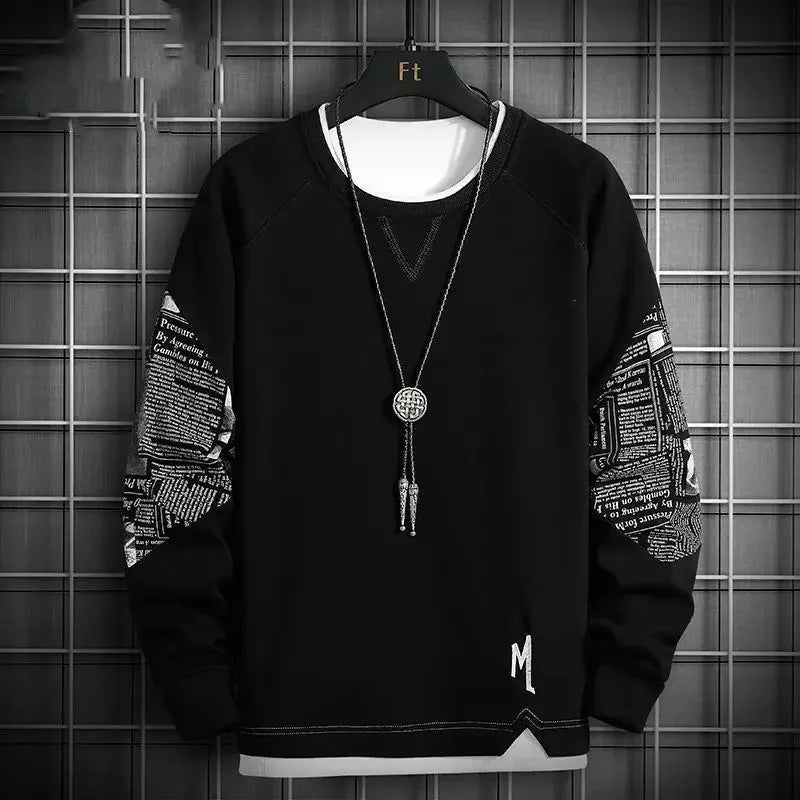 Black Graphic Hooded Splicing  Hoodies