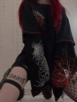 Spider Web Long Sleeve Shirts Women Spider Web Graphic Print Top