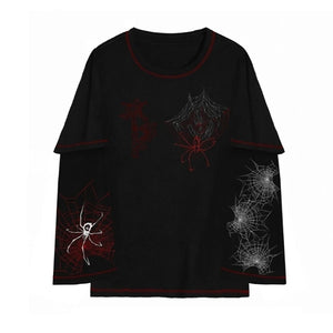 Spider Web Long Sleeve Shirts Women Spider Web Graphic Print Top