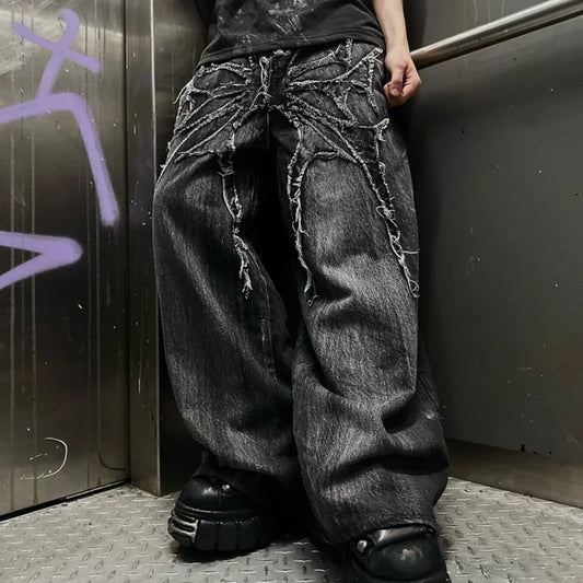 Gothic Retro Oversized Baggy Fit Unisex Mopping Pants – Y2K Phantom Spider Jeans