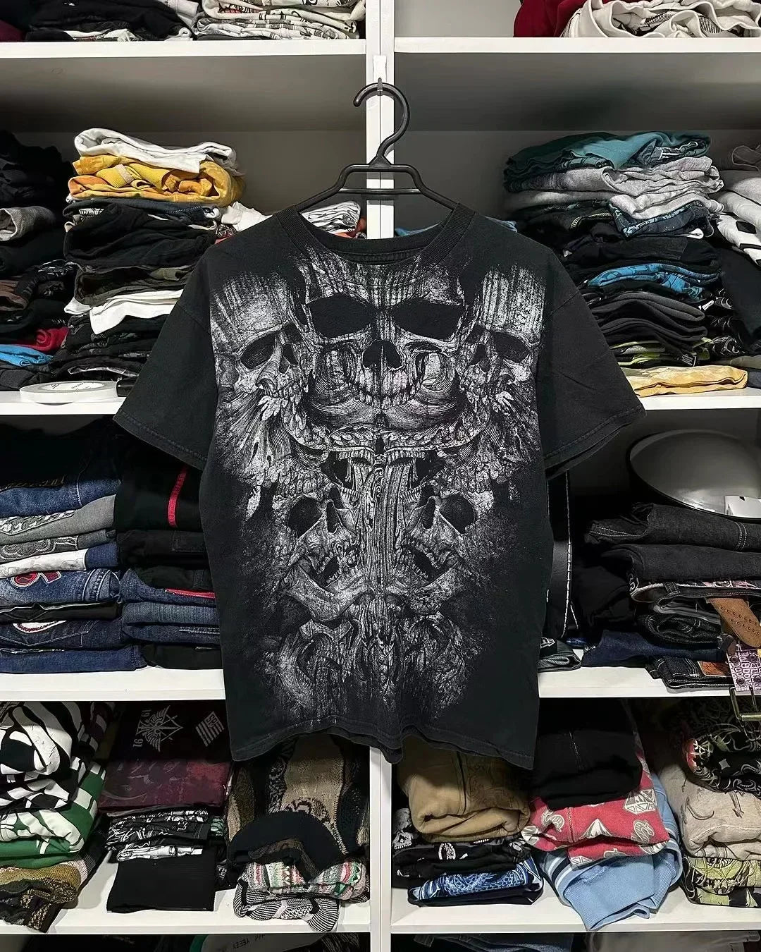 Y2K Affliction Retro T-shirt Women Style Streetwear Tee Gothic Skull Cross Print Trendy Graphic T-shirts