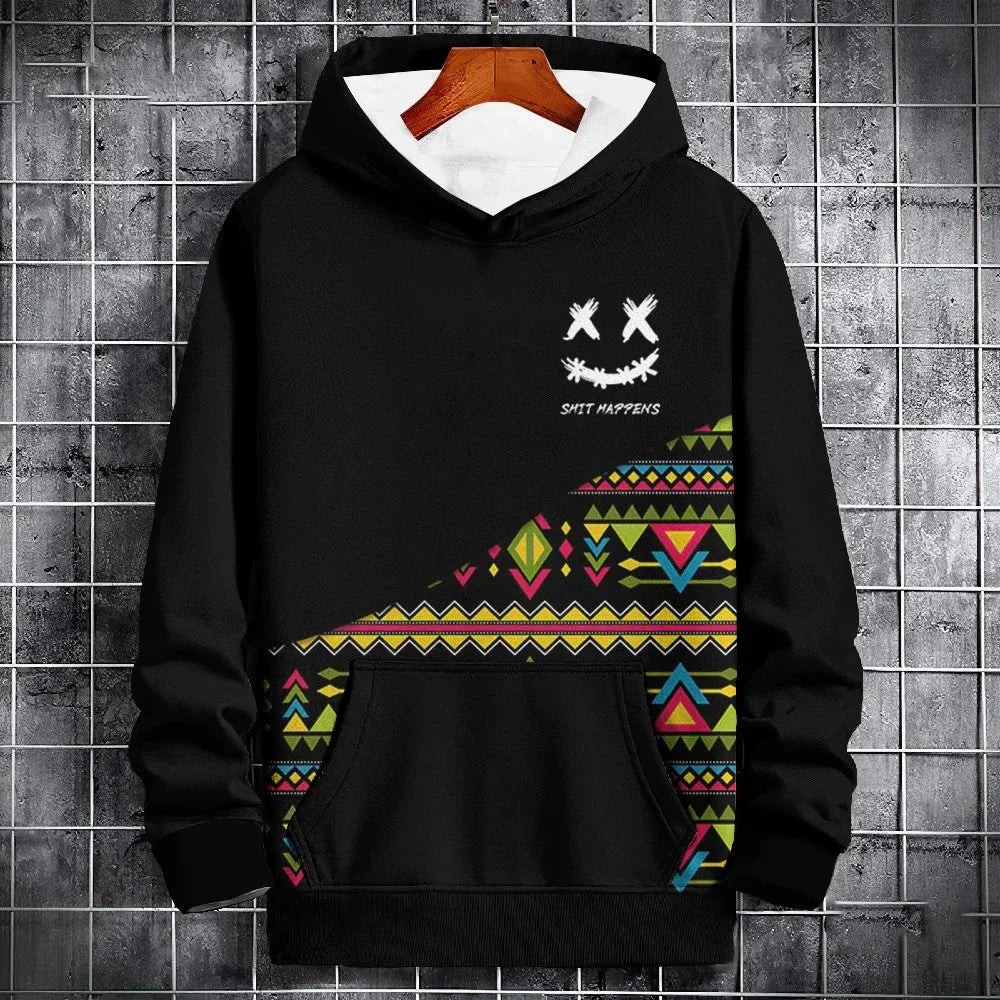 Ethnic Pattern Pullover Oversized Hoodie