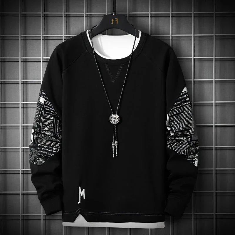 Black Graphic Hooded Splicing  Hoodies