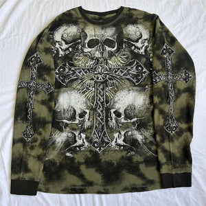 Gothic Grunge Cross Skull Print T-shirt for Women