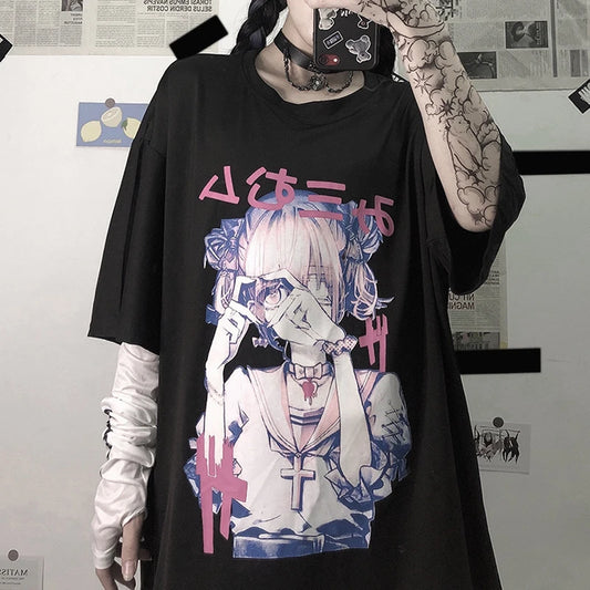 Anime crop tops women T-shirts y2k Short Sleeve  OverSize