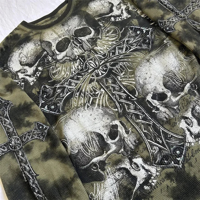 Gothic Grunge Cross Skull Print T-shirt for Women