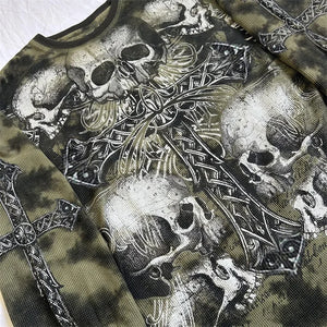 Gothic Grunge Cross Skull Print T-shirt for Women