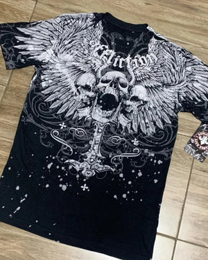 Y2K Affliction Retro T-shirt Women Style Streetwear Tee Gothic Skull Cross Print Trendy Graphic T-shirts