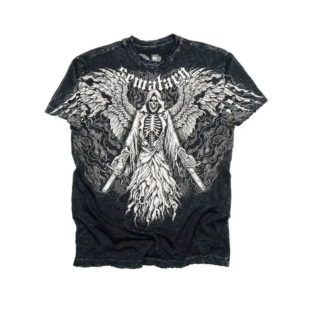 Y2K Affliction Retro T-shirt Women Style Streetwear Tee Gothic Skull Cross Print Trendy Graphic T-shirts